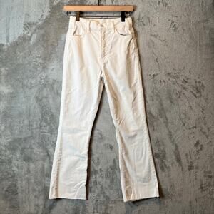 Mother The Hustler‎ Ankle Fray Cream White Corduroy Ribbed Jeans Size 25